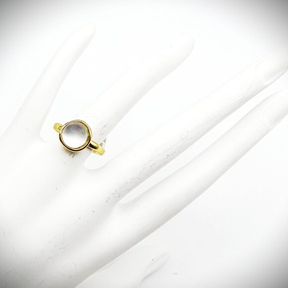ALEXIS BITTAR Gold Plated Pearly White Lucite Sphere Ring Size 5,75 - Picture 1 of 6